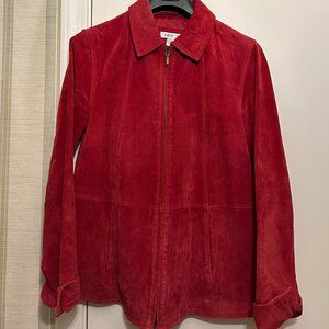 Ladies-Coldwater Creek Red Suede Leather Jacket- Size M-Nice Used Condition